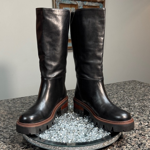 Arezzo leather Bailey mid tractor Black Boots with lug sole NWT 8 - Picture 7 of 13